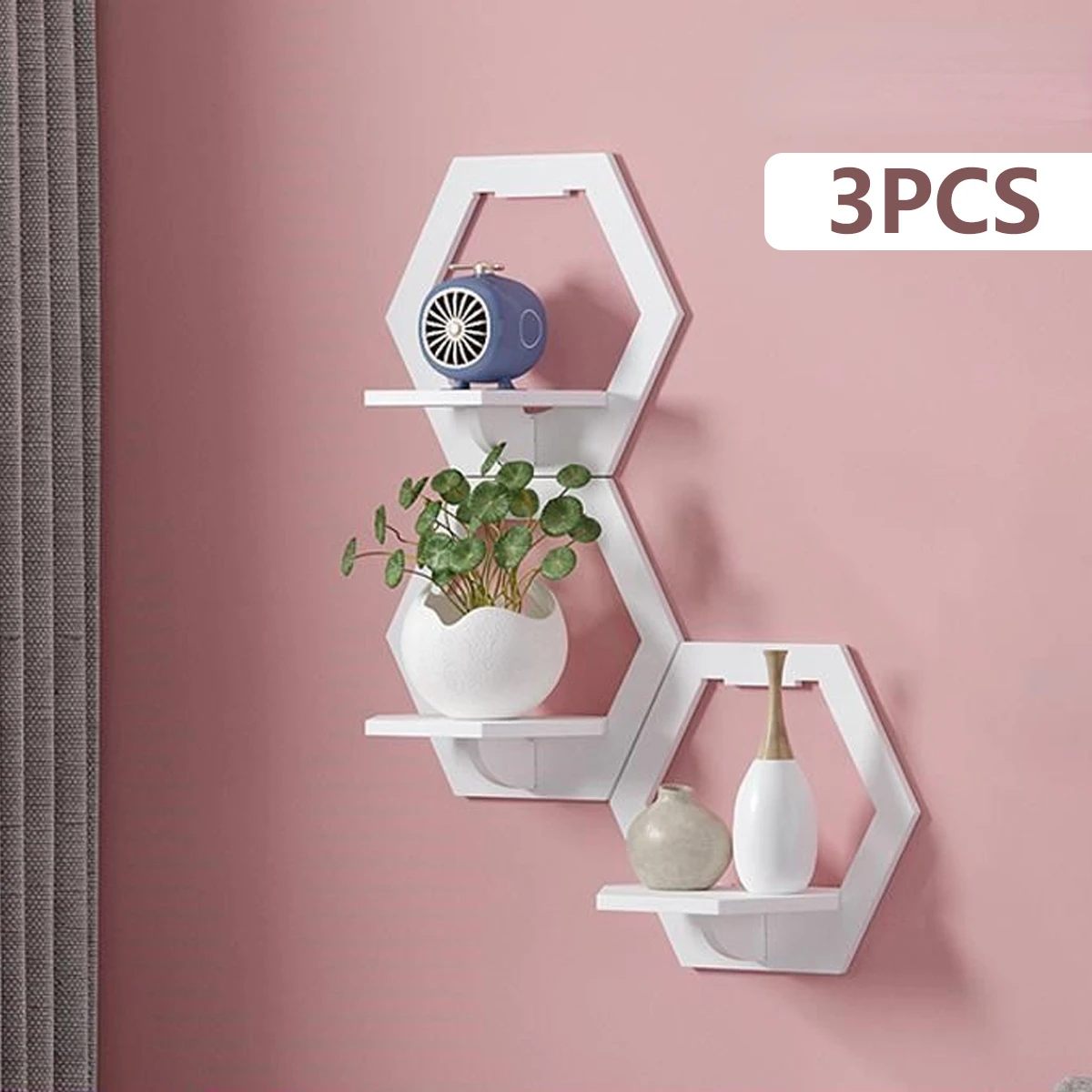 3Pcs 육각형 벽 선반 펀치 무료 침대 옆 벽 디스플 - Terracotta Pot 리뷰 및 가격