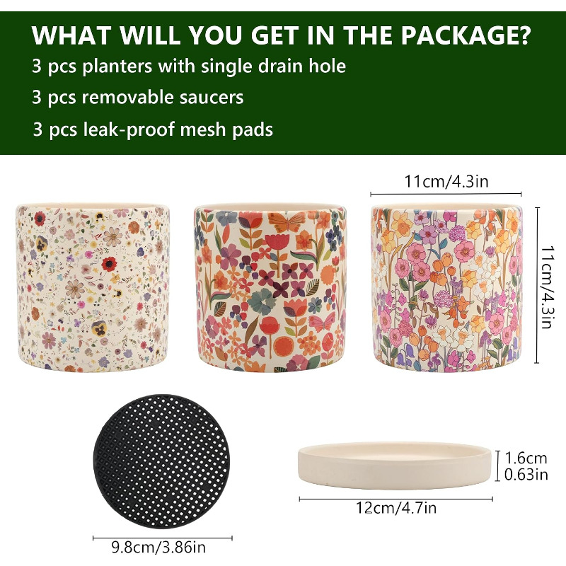 배수구가 있는 꽃무늬 세라믹 화분 3개 세트, 실내외용 - Snake Plant Ceramic 리뷰 및 가격